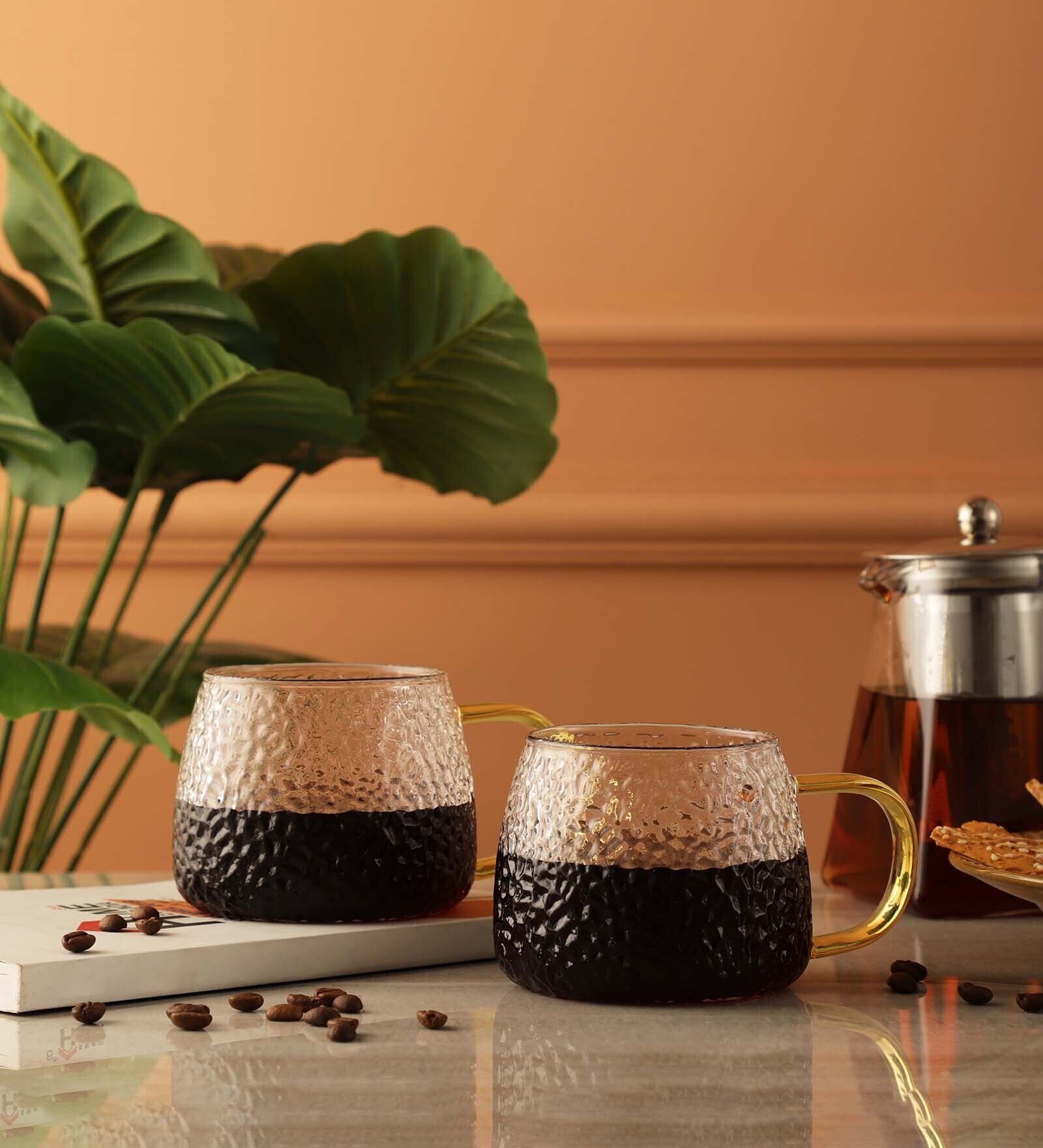 Textured 150ml Transparent Glass (Set of 2) Tea Cup