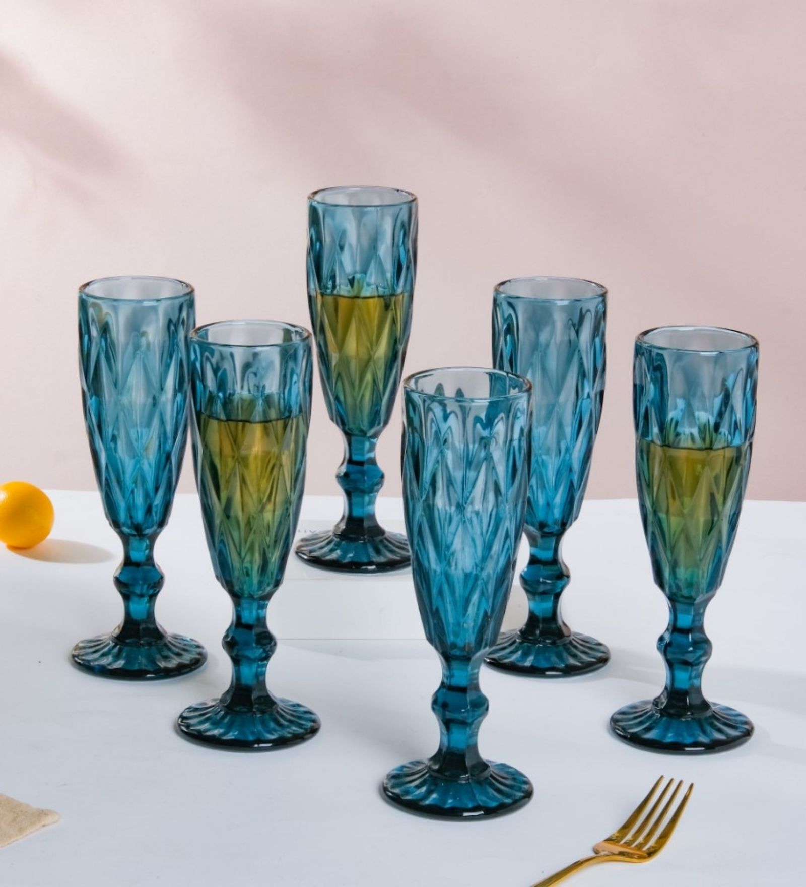 Textured 150ml Blue Crystal Glass (Set of 6) Champagne Glass