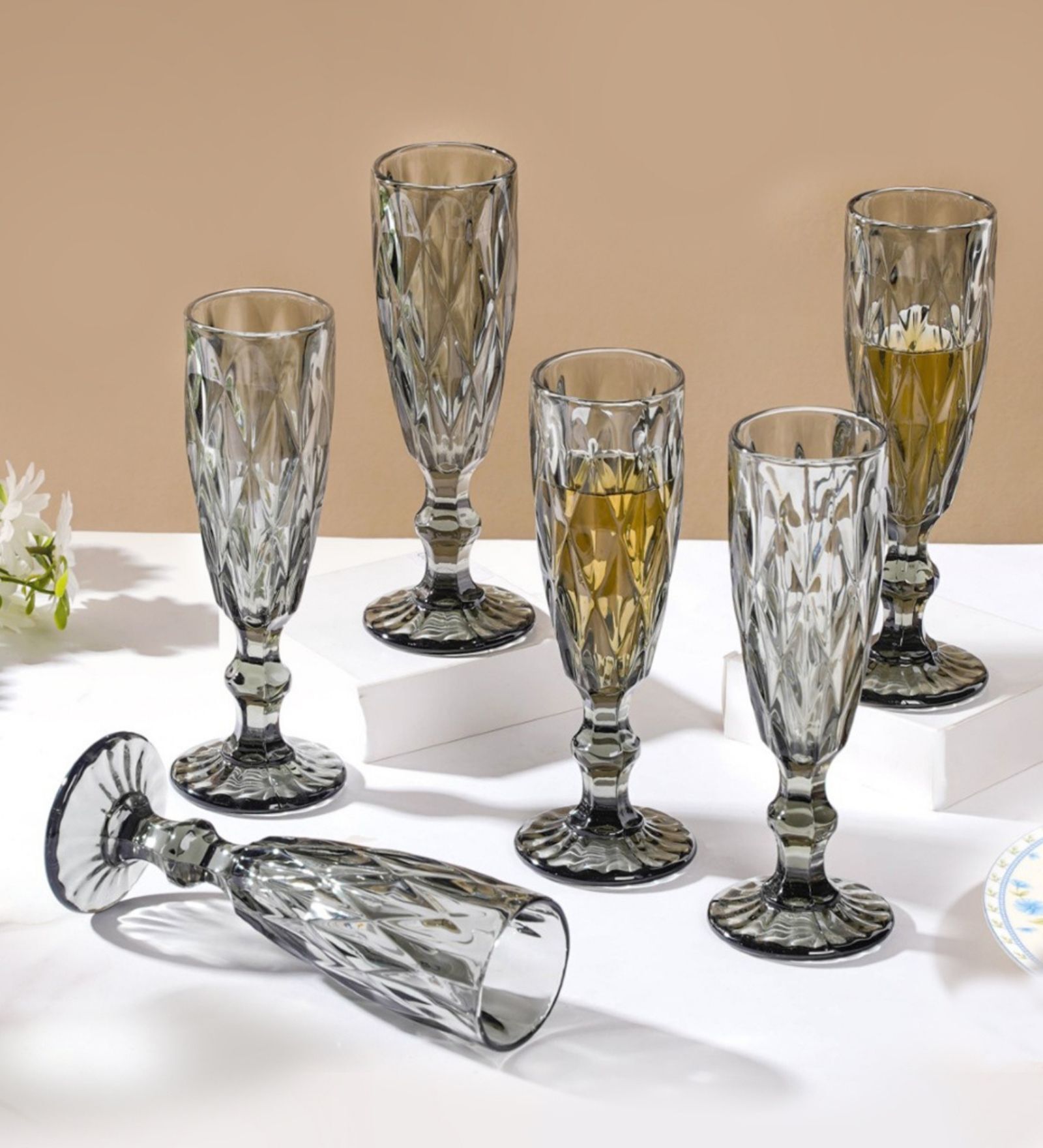 Textured 150ml Grey Crystal Glass (Set of 6) Champagne Glass