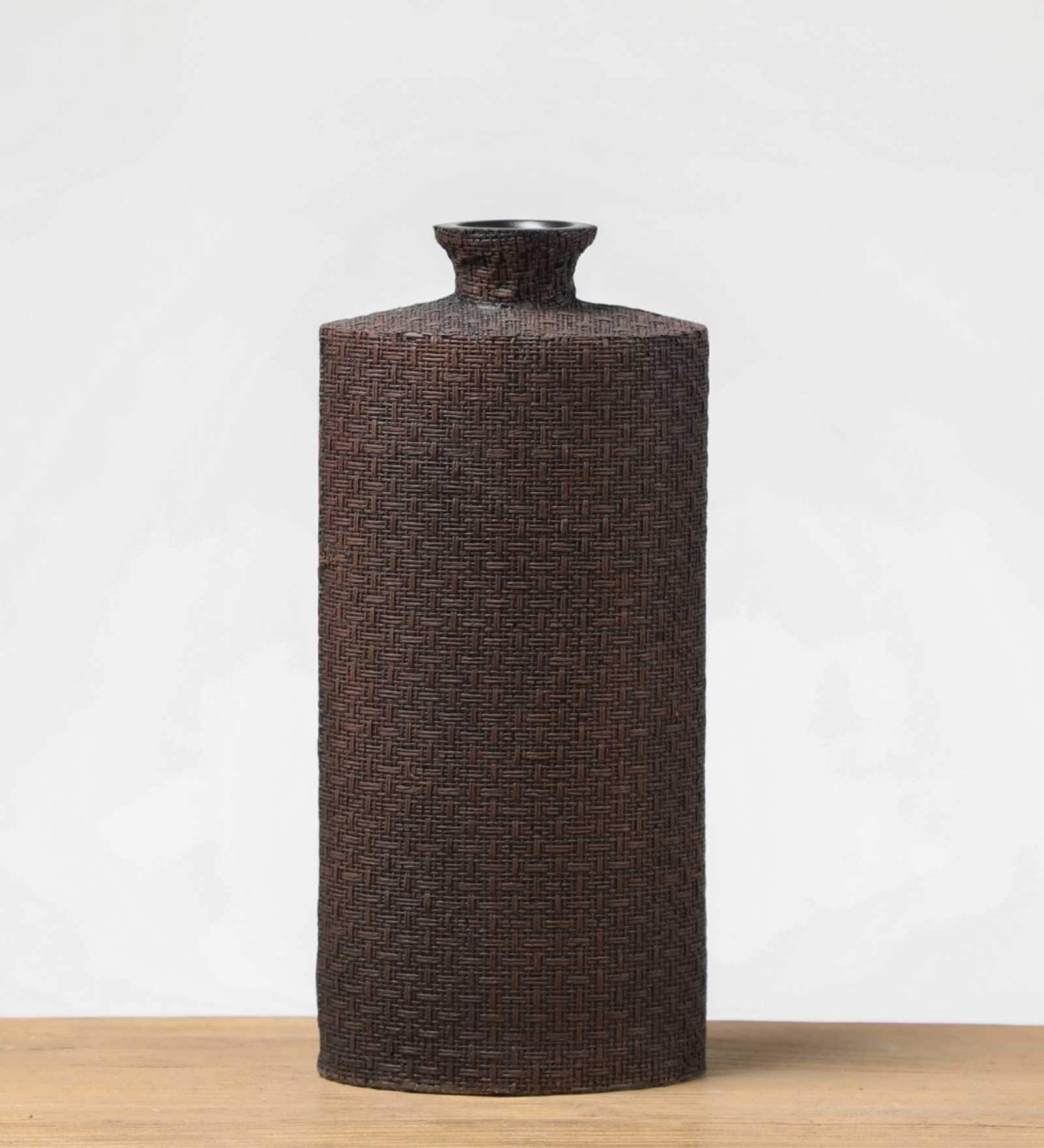 Textured Brown Weave Resin Table Vase