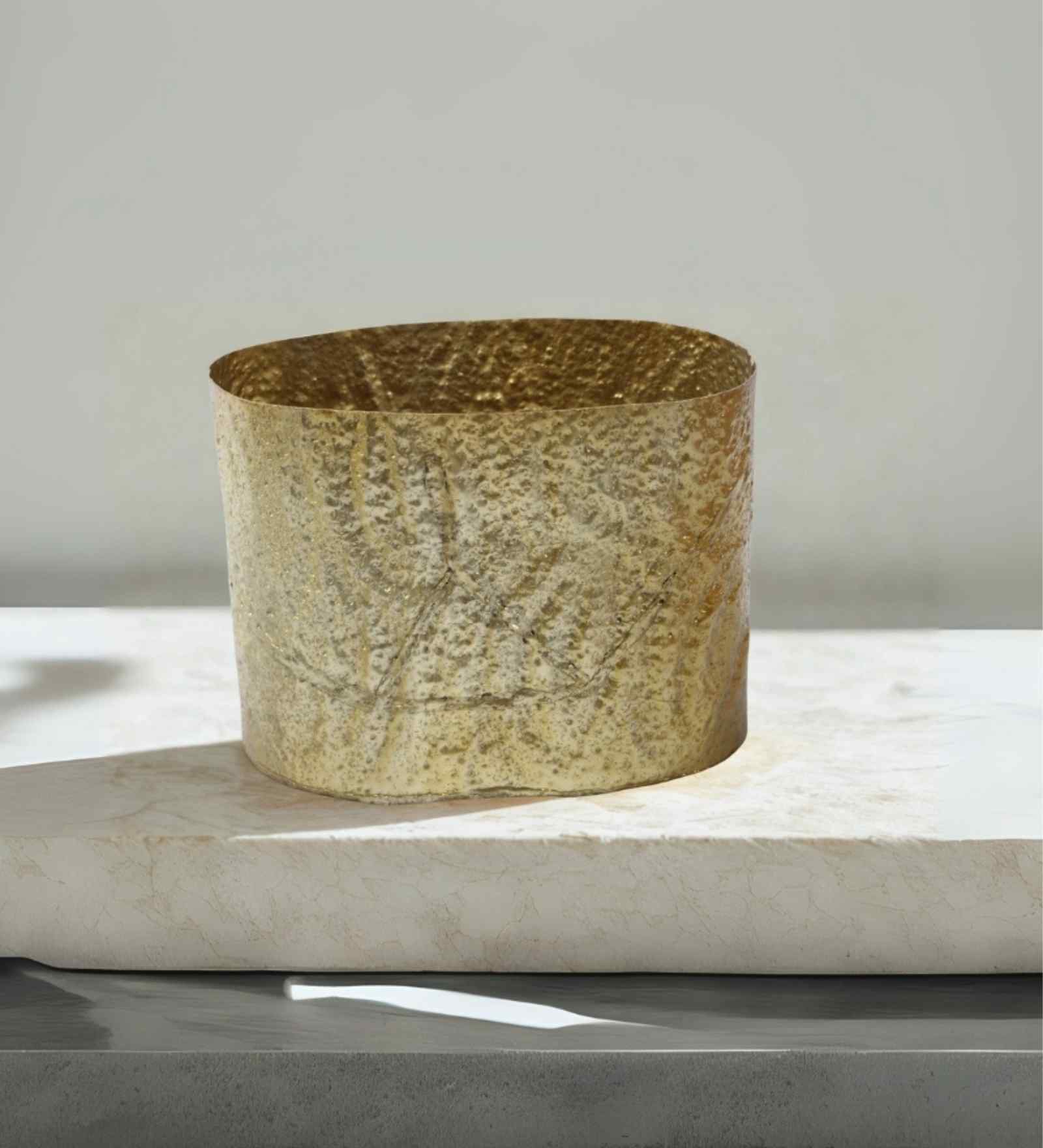 Textured Golden Hammered Planter Pot