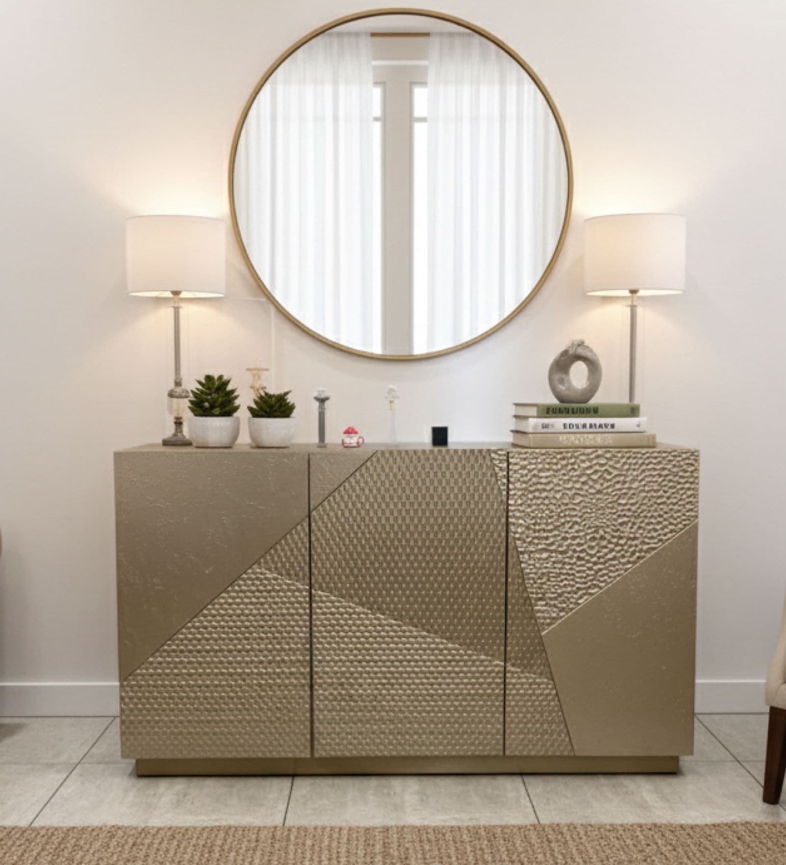 Textured Solid Wood Sideboard in Gold Finish Textured Solid Wood Sideboard in Gold Finish