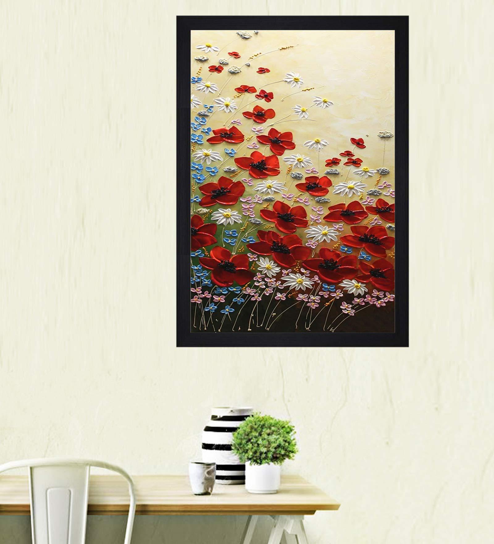 Textured Cora Red Textured Paper Framed Floral Art Print