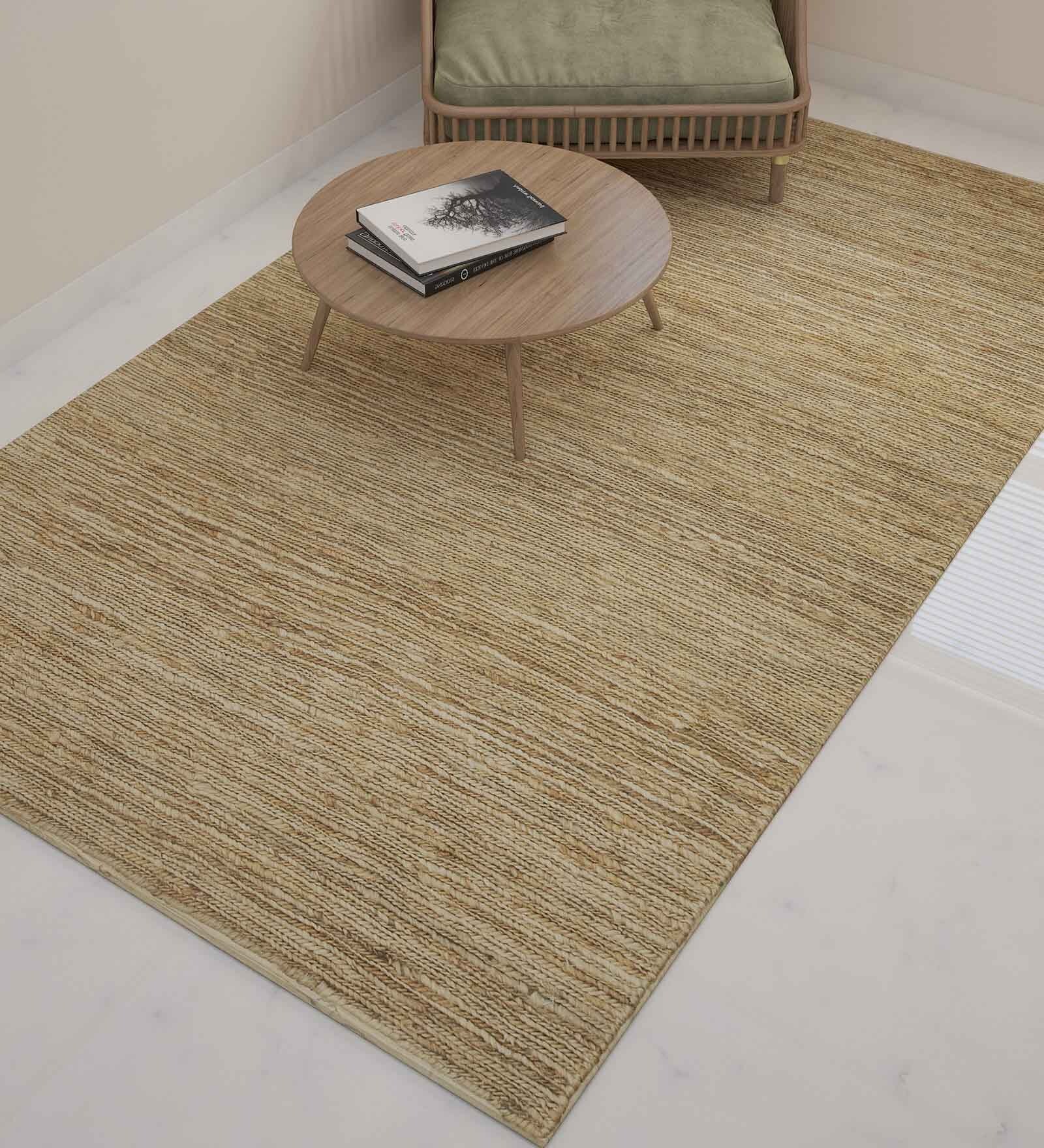 Beige Jute Solid 5  x 8  Feet Hand Woven Carpet