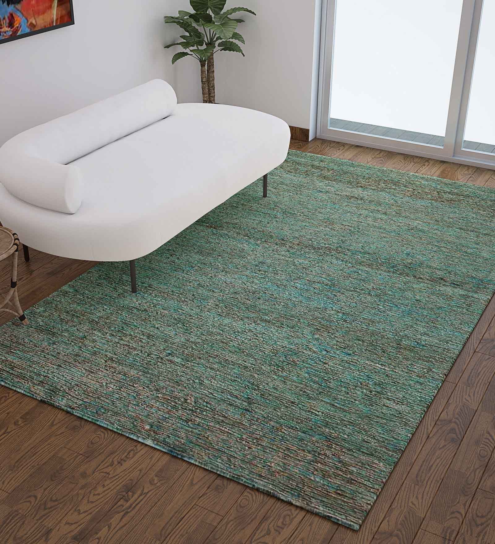 Blue Jute Textured Solids 8 x 10 Feet Hand Woven Carpet