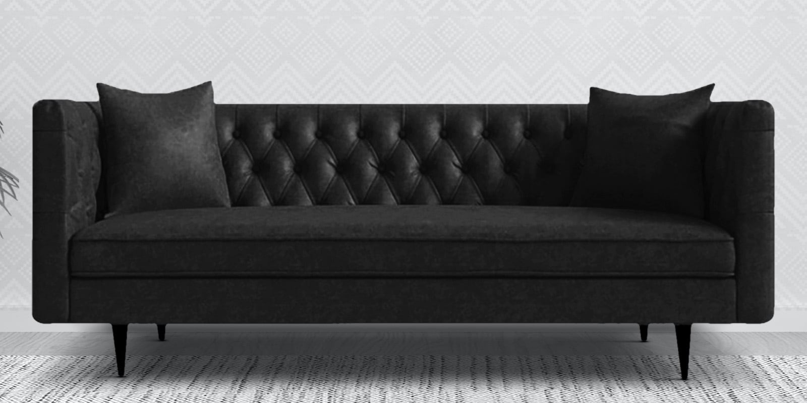 Tonga Leatherette 3 Seater Sofa in Lama Black Colour