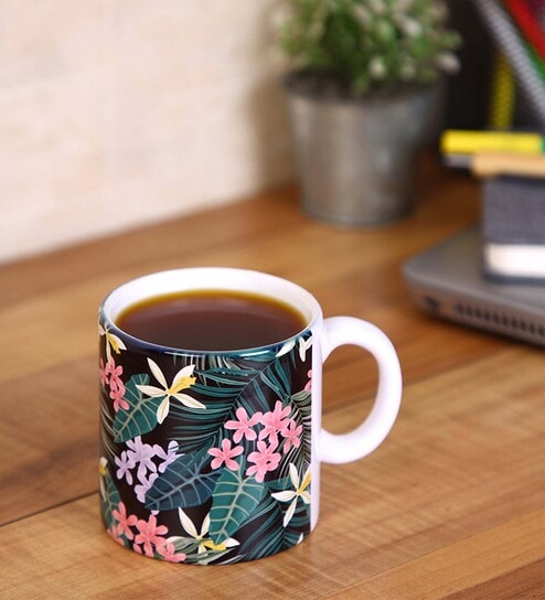 Tea Cup With Black & Green Floral Print