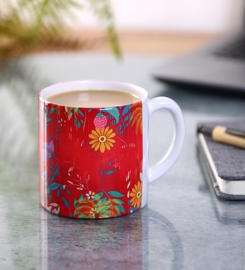 Tea Cup With Red Floral Print