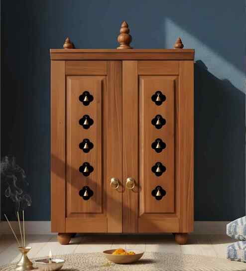 Divyana Teak  Wooden Pooja Mandir With Door
