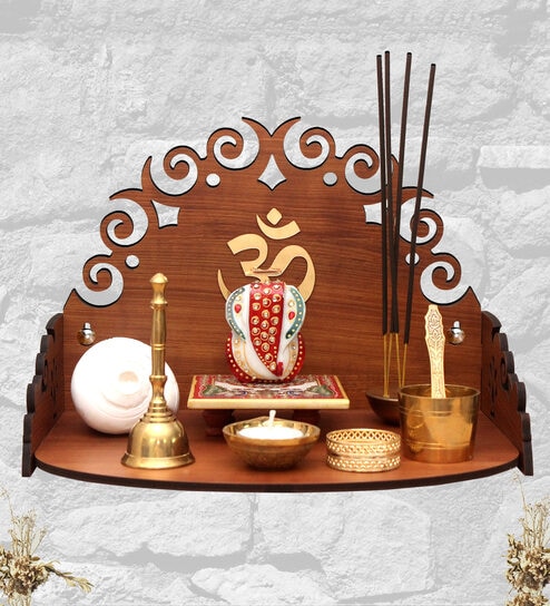 Teak Finish Wooden Home Temple By Heartily