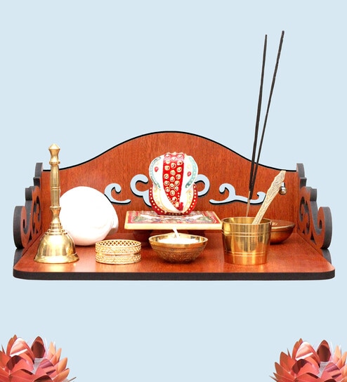 Teak Finish Wooden Home Temple By Heartily