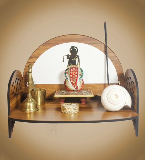 Teak Finish Wooden Home Temple By Heartily