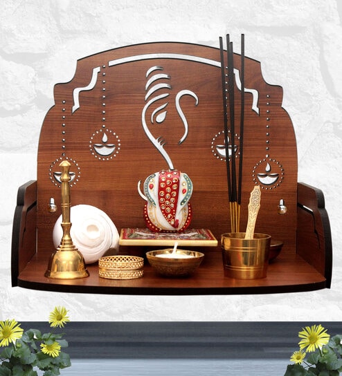 Teak Finish Wooden Home Temple By Heartily