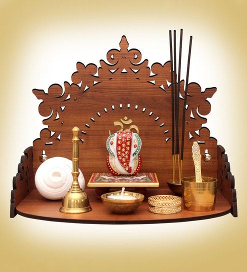 Teak Finish Wooden Home Temple By Heartily