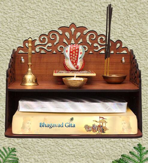 Teak Finish Wooden Home Temple By Heartily