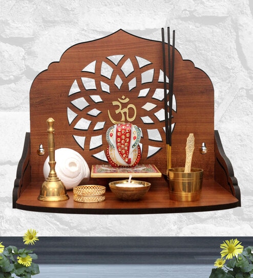 Teak Finish Wooden Home Temple By Heartily