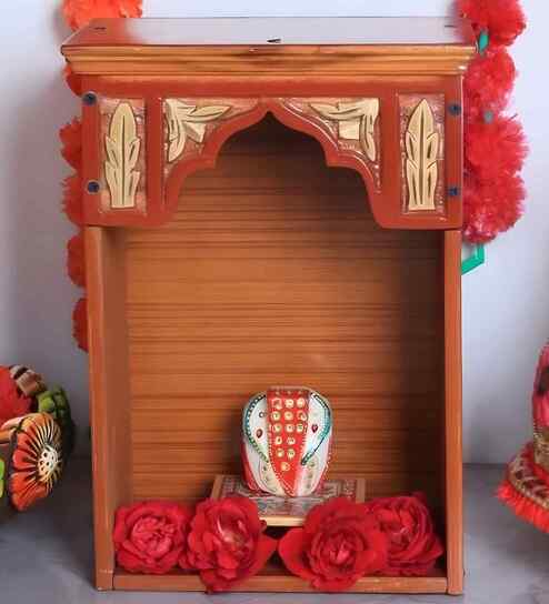 Gold Sattva Teak Wooden Pooja Mandir