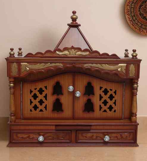Gold Sharan Teak Wooden Mandir