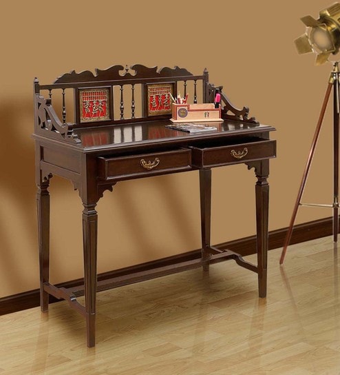 Buy Teak Wood Writing Desk In Walnut Finish By Exclusivelane