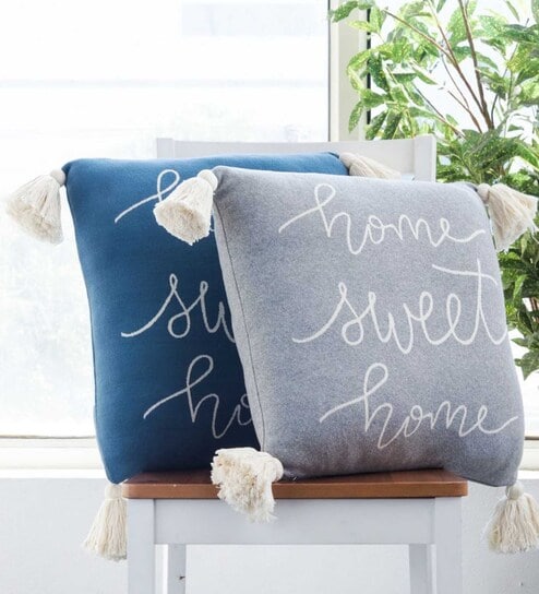 Teal Quoted Cotton 18 x 18 Inches Cushion Cover by Pluchi