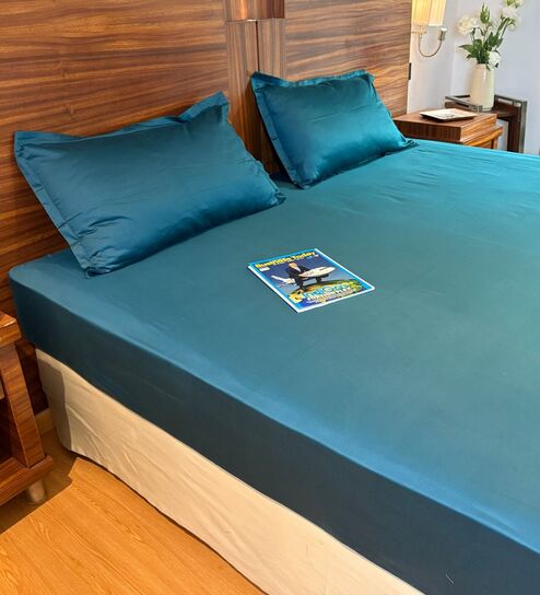 Teal 100% Cotton Sateen Plain Double Eden Bedsheet with 2 Pillow Covers (Spring Summer 2025 Collection)