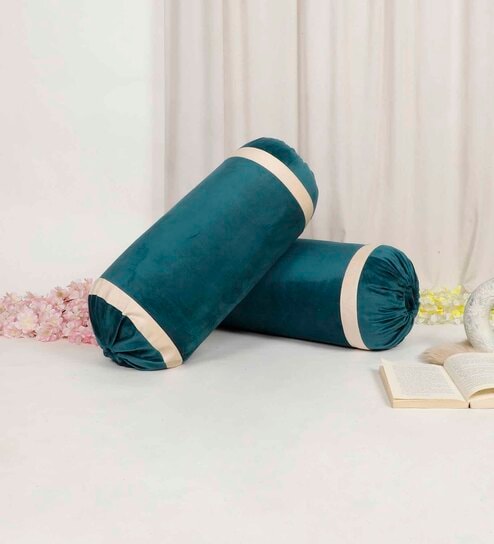 Teal and Cream Stripes TC Velevt 2 Bolster Covers