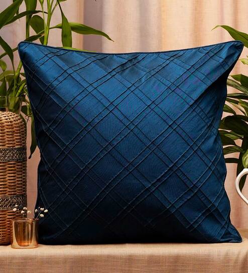 Blue Geometric Polyester 20 x 20 Inches Cushion Cover by Zeba