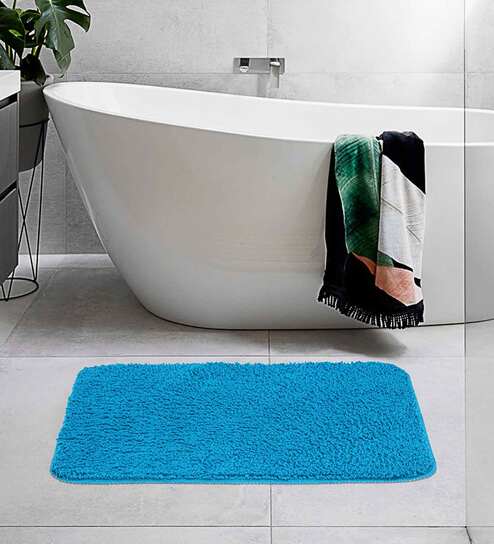 Teal Solid 100% Polyester 24x16 Inches AntiSkid Bath Mat