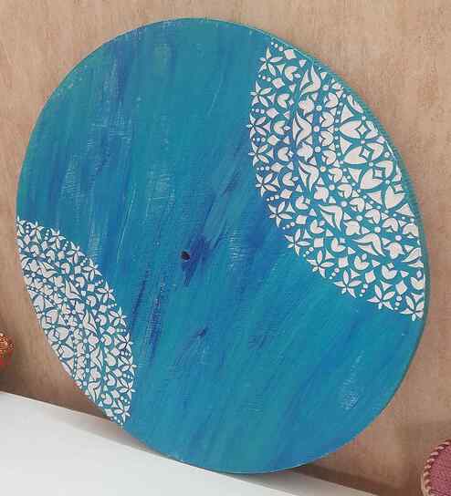 Teal Colour Engineered Wood 3D Textured 15 Inch Wall Art