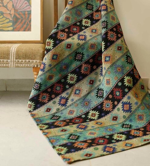 Teal Cotton Traditional 60X50 Inches Reversible Throw