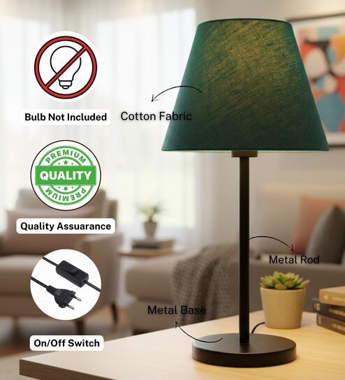 btr crafts Teal Fabric Shade Table Lamp, Modern Bedside & Desk Lamp with Metal Base for Bedroom, Living Room & Home Decor-picture-45
