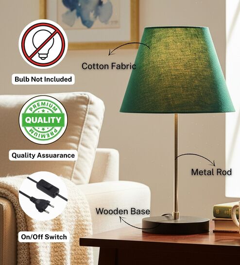 btr crafts Teal Fabric Shade with Modern Silver & Black Table Lamp for Bedroom & Living Room-picture-48