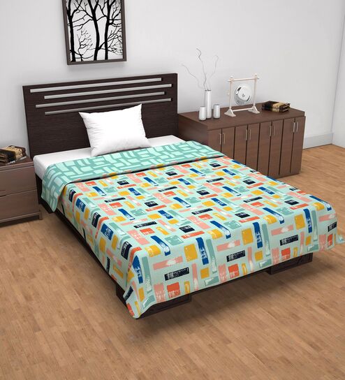 Teal Grey Microfiber Abstract 120 Gsm Single Dohar