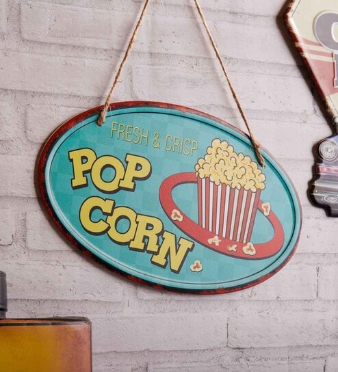 Teal Metal Fresh & Crisp Popcorn Wall Hanging
