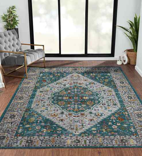 Teal Persian Polypropylene 5x8 Feet Machine Made Carpet
