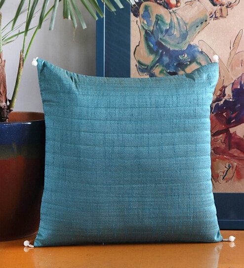 Teal Solid Polyester Blend 16 x 16 Inches Cushion Cover