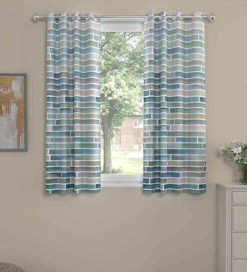 Teal Polyester Abstract 5ft Semisheer Eyelet (2 pc) Window Curtains by ROSARAHOME