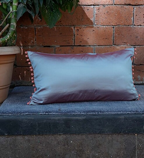 Blue Solid Polyester 22 x 12 Inch Cushion Cover by Zeba