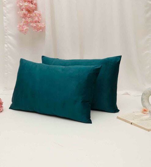 Teal Solid 200 TC Velevt 2 Pillow Covers