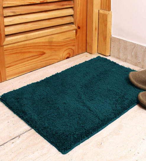 Teal Solid Microfibre 17x12 Inches AntiSkid Door Mat