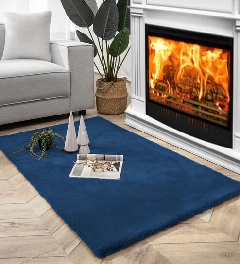 Teal Solid Polyester 3 X 5 Feet Machine Made Carpet