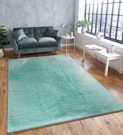 Teal Solid Polyester 5x8 Feet Machine Made Carpet