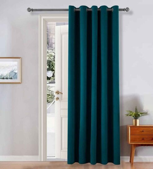 Teal Velevt Solids 7ft Light Filtering Eyelet Door Curtain