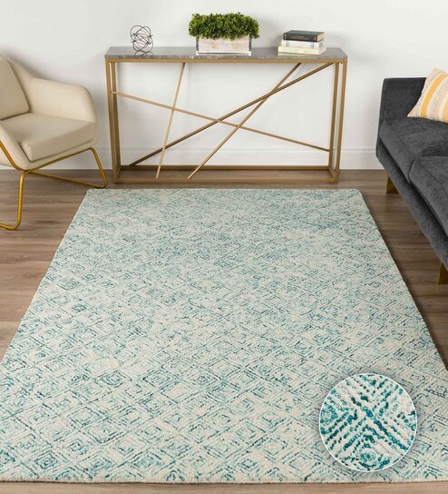 Teal Wool Abstract 7' x 5' Hand tufted Carpet By Kaleen India