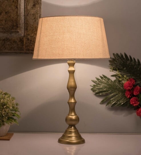 Teardrop Gold Brushed Lamp With Khadi Shade