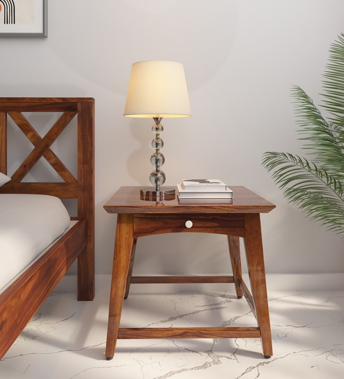 Tectona Latin Teak Wood Bedside Table in Scratch Resistant Provincial Teak Finish With Drawer