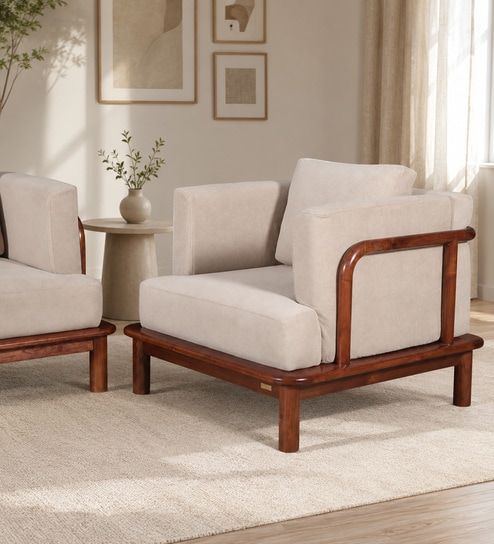 Tectona Teak Wood 1 Seater Sofa In Natural Glazed Finish