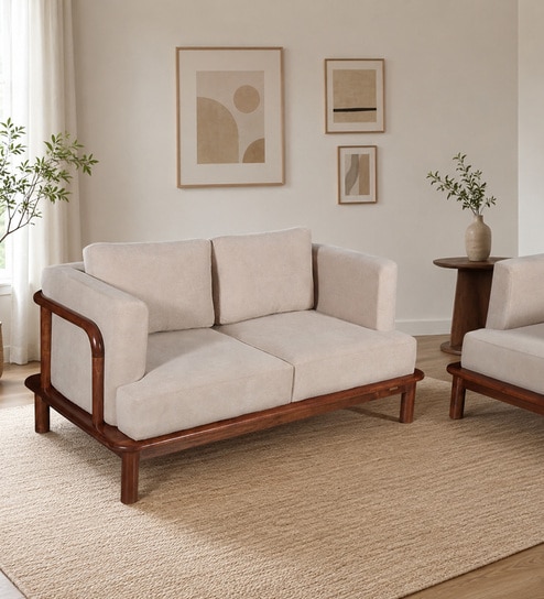 Tectona Teak Wood 2 Seater Sofa In Natural Glazed Finish