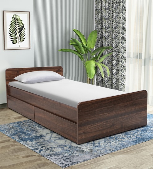 Teen Single Bed in Columbian Walnut Finish with Drawer Storage