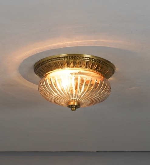 Telmor 11 Inch 2-Light Flush Mount Ceiling Light In Antique Brass Finish With Clear Star Diamond Cut Glass